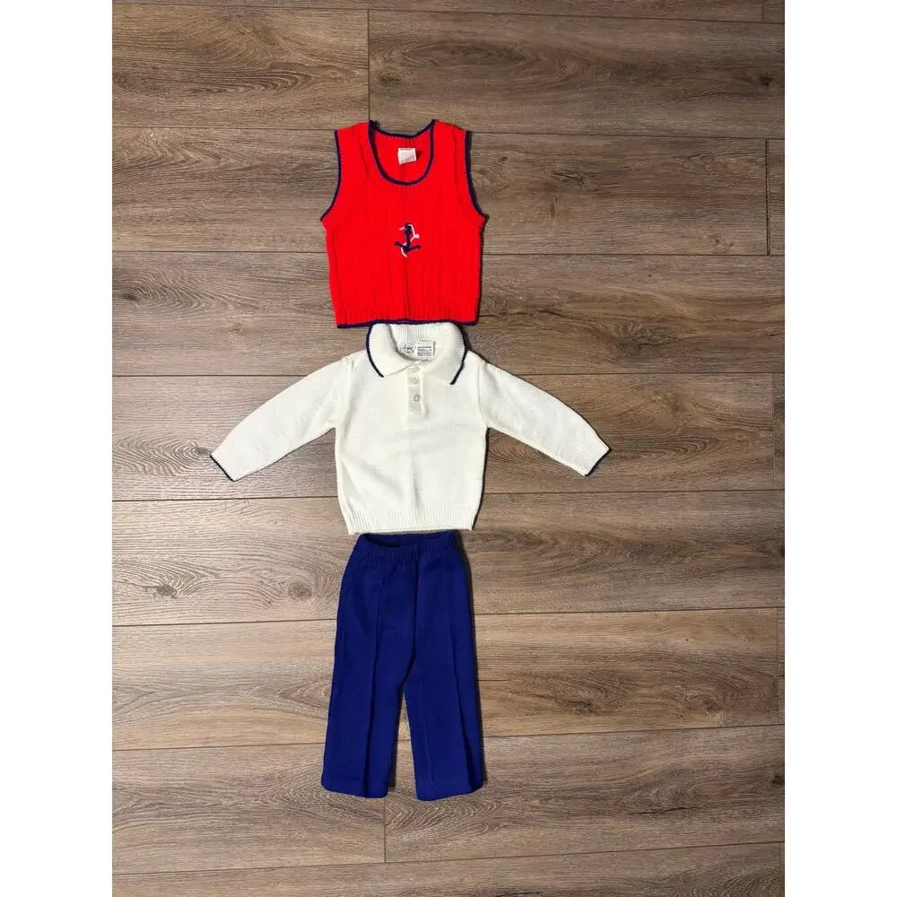 True Vintage x 70s A Little Angel Original Nautical Knit Sweater Vest Set 12M